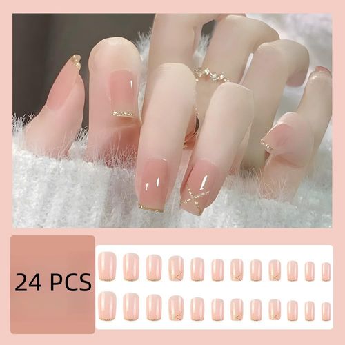 Handmade Shimmering Nail Tip, Oval, Medium, Long, False Nails, Popular, Cute, Simple, Fashion, 24 Pieces, Japanese Style, Bride Nails, Shiny, Wedding Nail Tip, Suitable for Various Nail Sizes,