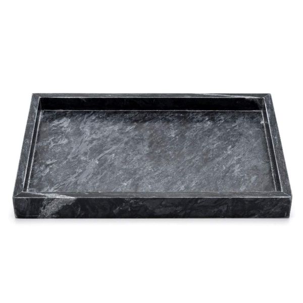 Noble Natural Marble Tray for Desktop/Kitchen/Vanity/Bathroom, Stone Organizer Tray for Coffee Table, Plate Holder for Tissues, Candles, Soap, Towel, Plant (Bright Black, Large 12“ x 8”)