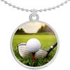 Golf Driver and Ball Round Pendant Necklace