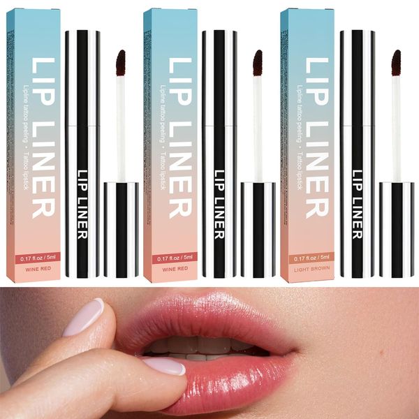 3 Stück Peel Off Lip Liner, Lip Stain Peel Off Natürliche, Lip Tattoo Peel off Intensive Farbe, Langanhaltender Wasserfest Peel off Lip Stain Perfektes Make-Up für Pralle Lippen