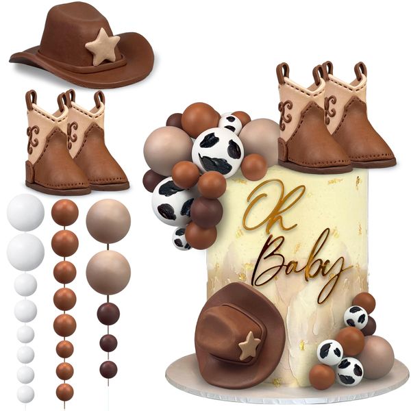 28PCS Cowboy Cake Decorations Cowboy Hat and Boot Cake Toppers Western Cowboy Birthday Baby Shower for Western Theme Party Favors Supplies