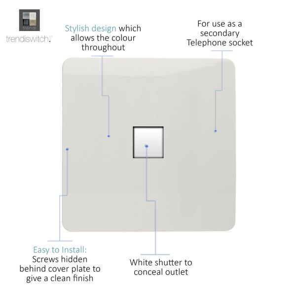 Trendi Switch Artistic Modern Glossy Telephone Socket White