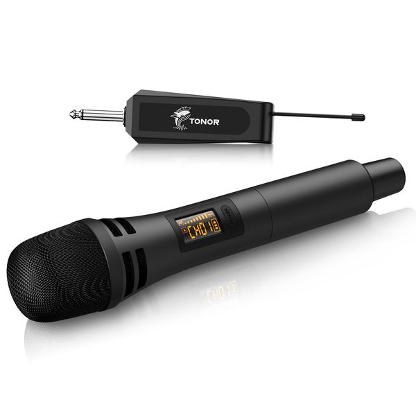 TONOR Mikrofon kabellos, drahtloses Funkmikrofon Wireless Microphone Handmikrofon dynamisch Microfono Mic mit Empfänger für Verstärker PA Anlage Karaoke Hochzeit Party Konferenz Vortrag TW310 Schwarz