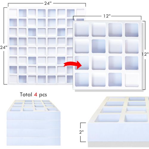 Foroomaco 4pcs EVA Acoustic Diffuser 12"x12"x2"(Total 24"x24"x2") Waffle Style Qrd Acoustic Panels Sound Diffusers for Home Studio Wall Art Foam Boards Room Acoustic Treatment (White)