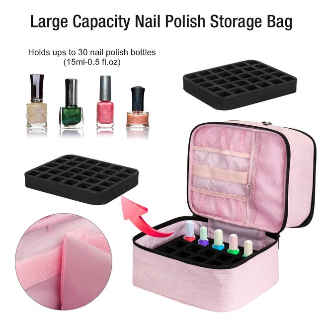 Nail Polish Bag Double-Layered Nail Tools Organizers For 30 Bottles Nail  Supply Holder Bag For Manicure Set Makeup Container Bag