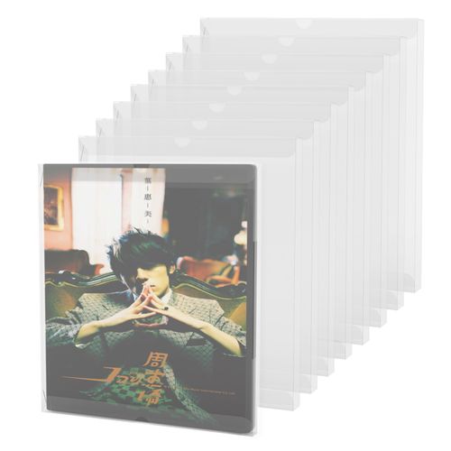 MayRecords 10PCS CD Outer Case Sleeves Clear Plastic Protective Sleeve with 10 Round Stickers PET Anti-Static for CD Storage