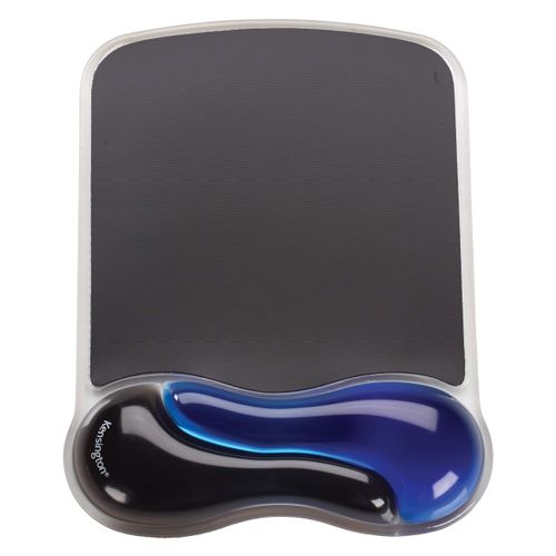 Kensington Mouse Mat with Wrist Rest – Ergonomic duo gel wrist support for computer / laptop use with laser and optical mice. Anti-slip comfortable mouse mat with cool gel - Blue (62401)