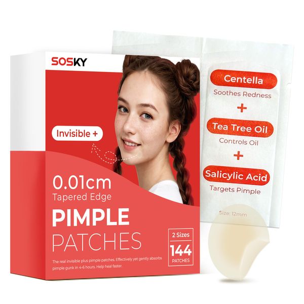 Sosky Pimple Patch, Hydrocolloid Pimple Patches for face 2 Sizes 144 Count