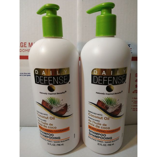 2 Lot DAILY DEFENSE COCONUT OIL with KERATIN Moisturizing Shampoo 32 oz Each