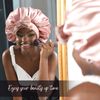 YANIBEST Satin Bonnet Silk Bonnet for Sleeping Double Layer Satin Lined Hair Bonnet with Tie Band Bonnets for Women Curly Hair Blush Pink