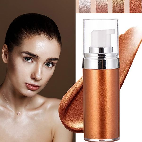 Body Contour Highlighter Makeup, Body Cream Liquid Highlighting Drops, Waterproof Bronzer, Glow Illuminator, Shimmer Moisturizer Lotion Long-lasting Shine Brighten, For Face & Body(#04 Golden Brown)