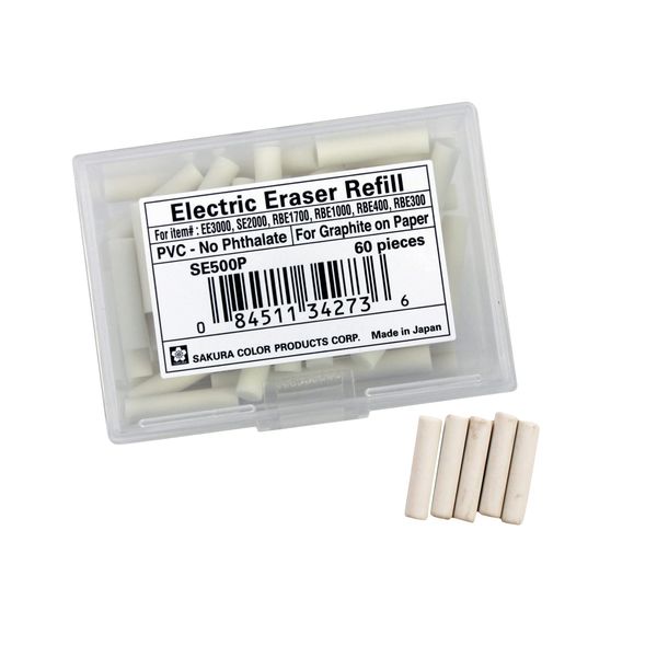 Sakura SumoGrip EE-3000 Electric Eraser Refill - Vinyl Erasers for Mechanical Eraser - 60 White Art Eraser Refills