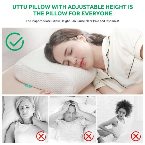 UTTU Cervical Pillow for Neck Strain Relief, Memory Foam Neck Pillow for Sleeping, Adjustable Orthopedic Sandwich Pillow, Contour Cooling for Side Back Stomach Sleeper, Queen(23.6"×14"×5.2"/4.5")