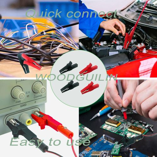 WOODGUILIN 5 Pairs Fully Insulated Alligator Clips 30A Safety Test Alligator Clip with Banana Socket Test Clamp for Automotive, Electrical Testing, 4mm Banana Plug Connector (Red+Black)