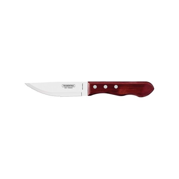 Tramontina 21116/075 TRAMONTINA Wooden Handle Steak Knife, Polywood, Jumbo 9.8 inches (25 cm), Red, Dishwasher Safe, Durable, Natural Wood, Made in Brazil