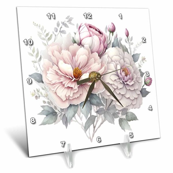 3dRose 6x6 Desk Clock - Blush Pink Flower Illustration Illustrations