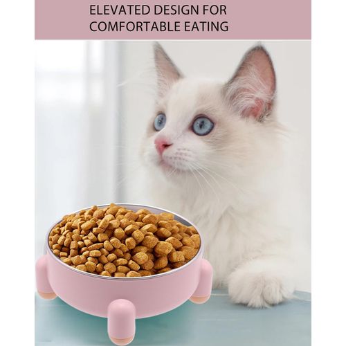 2-Pack Pink Stainless Steel Cat & Dog Bowls - Raised Non-Slip Design, Neck-Friendly, Tilted Spill-Proof, 3 Cup/24 oz Each, Durable, Dishwasher Safe, Modern Nordic Style