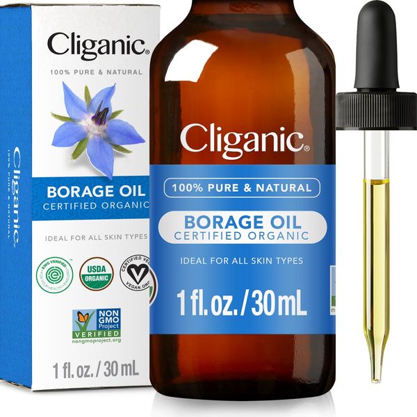 Cliganic Organic Borage Seed Oil for Face, 100% Pure (1oz) - Natural Non-GMO Cold Pressed