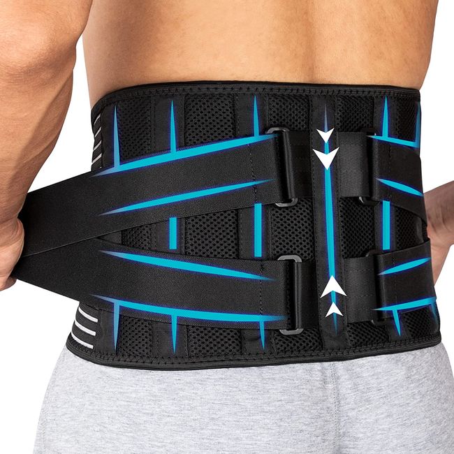 Suptrust Back Brace for Men and Women, Lower Back Pain Relief with 6 Stays, Breathable Waist Lumbar Lower Back Support Belt with Dual Adjustable Straps