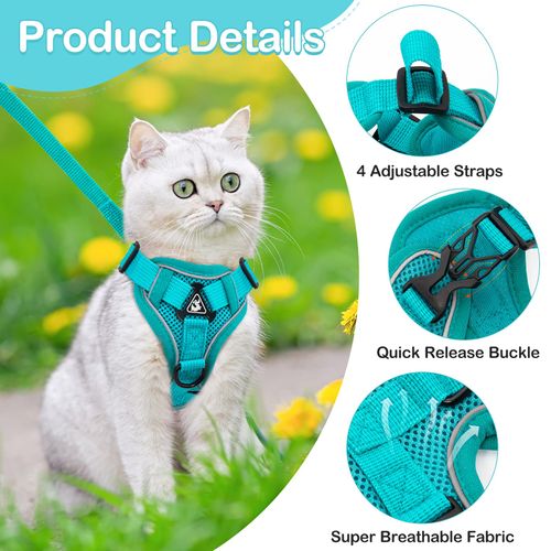Cat Harness and Leash for Walking Soft Cat Harness Escape Proof, Adjustable Kitten Harness Cat Leash Reflective Strips Jacket, Breathable Cat Vest Harness Set for Kitten Easy to Wear Outdoor Walking