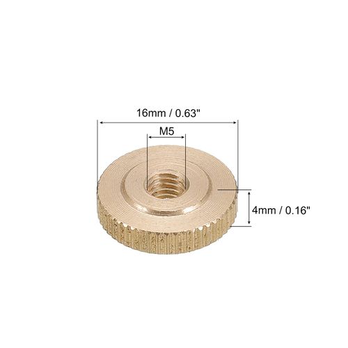 uxcell Knurling Knob Nut M5 x D16 mm x H4 mm Brass Knurling Nut Flat Head Through Hole Lock Adjustment Nut for 3D Printer Parts 2pcs