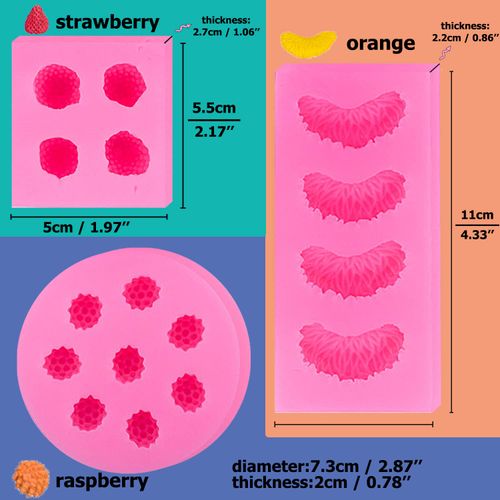 10 pcs Fruit Shaped Jelly Molds Fondant Molds, 3D Mini Chocolate Mold Candy Mold Candle Mold Pineapple Strawberry Orange Blueberry for Cupcake Topper