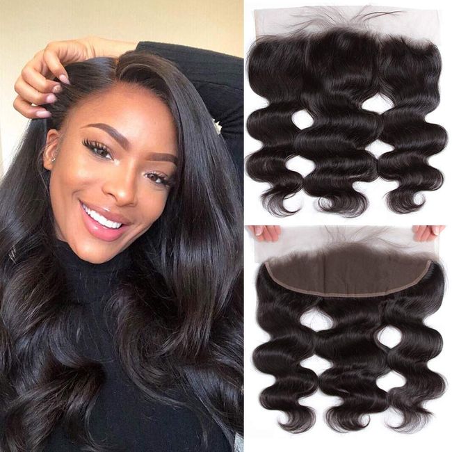 XSY 13x4 Lace Frontal Closure Body Wave Frontal hd Lace Human Hair Ear To Ear HD Transparent Lace Frontal with Pre Plucked Baby Hair Full Lace Frontal 150% Density Natural Color 12 Inch