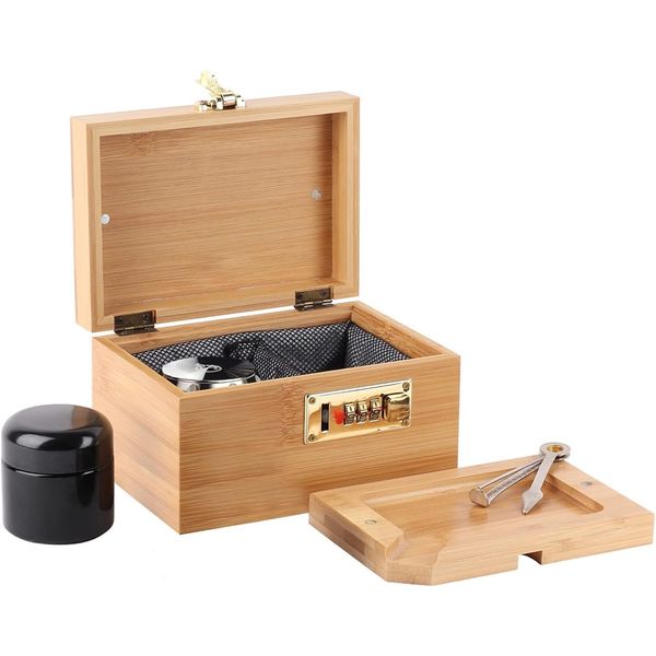 Bamboo Box with Combination Lock Decorative box for Home Locking Storage Bamboo
