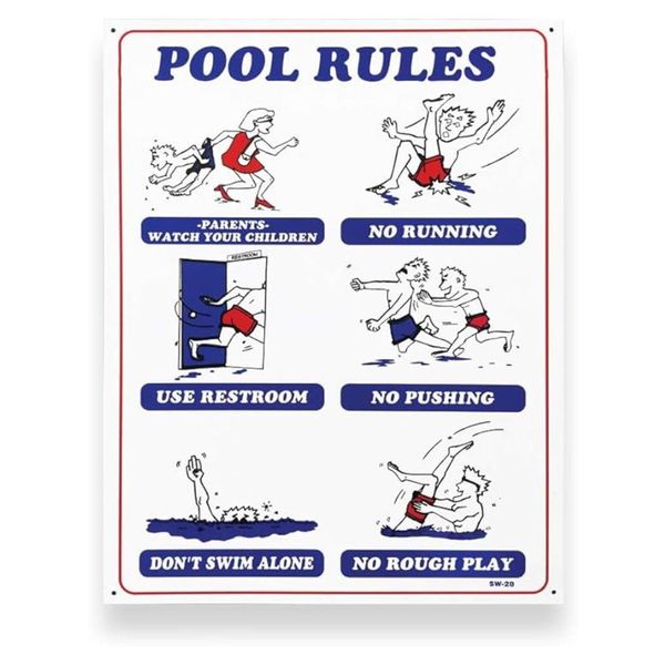 JED POOL TOOLS 90-100 18"x24" Pool Rules Sign - Durable Material