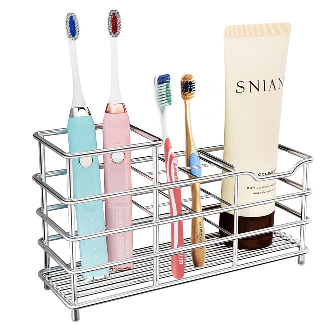 Gelrova Toothbrush Stand, Stainless Steel, Standing Type, Toothbrush Stand, 304 Stainless Steel, Rust Resistant, Multi-functional