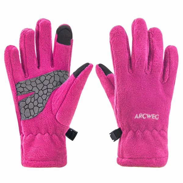 Arcweg Handschuhe Kinder Fleece Warm Laufhandschuhe Winter Gloves rutschfest Fahrradhandschuhe Touchscreen Winterhandschuhe Jungen Mädchen Fingerhandschuhe Camping Laufen Altrosa L-XL 7-8 Jahre