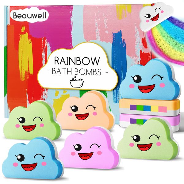 Rainbow Bath Bombs Gift Set, Handmade and Organic 8 Pcs Bath Bombs for Kids Women Relaxing with Natural Ingredients Bubble Bath Bath Toys Birthday Gifts for Women Her, Halloween Party Favors for Kids