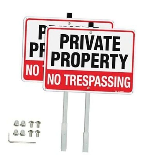 Large No Trespassing Sign Private Property Sign with 36" Stake RED - 2 Pack