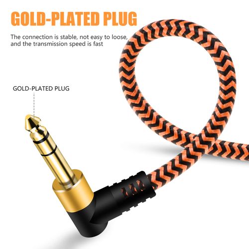 6.35mm Guitar Cable 0.3m, 1/4" TRS Cable Nylon Braided Multi Shielded 6.35mm Stereo Jack 90 Degree Right Angle Male to 90 Degree Right Angle Male Balanced Audio Cable (0.3m)