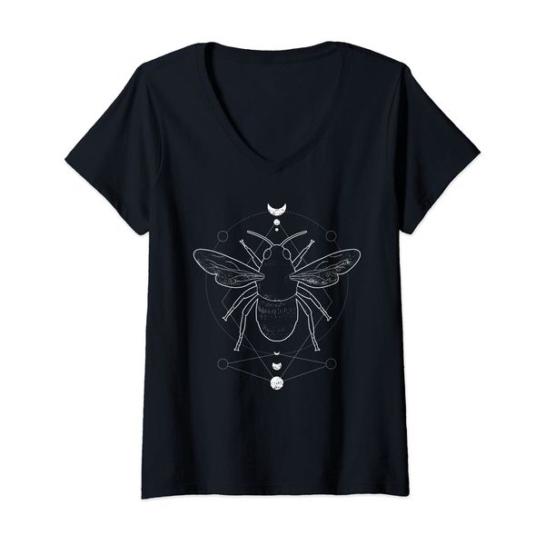 Womens GEOMETRIC BEE DESIGN Beekeeper Meme V-Neck T-Shirt