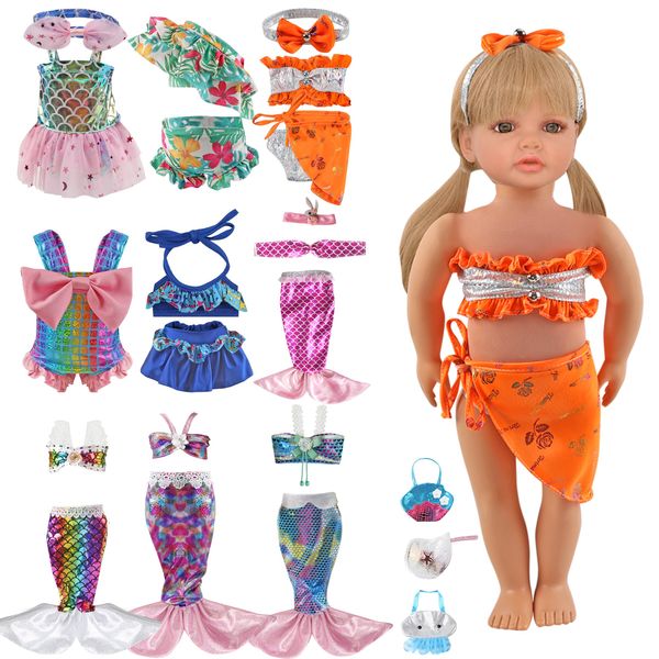 9 Set 18 Inch Doll Clothes and Accessories Including 5 Set Bathing Suit Swimsuit and 4 Set Mermaid Shinning Dress Outfits Bikini Hat with Handbag Doll Accessories for Girls Gift