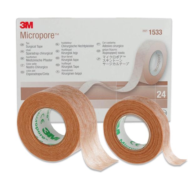 P-Beauty 3M Micropore Tape Vliespflaster Hautfarben mit Anwendungstipps by medizinisches Klebeband Wimpernverlängerung, Hautpflaster Hypoallergen, Atmungsaktiv, Wasserfest (2,5cmx9,14m, 3 Rollen)