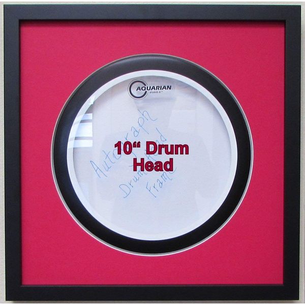 10" Drum Head Display Frame Set Black Frame with Matting Easy Mount (Bright Red Matting)