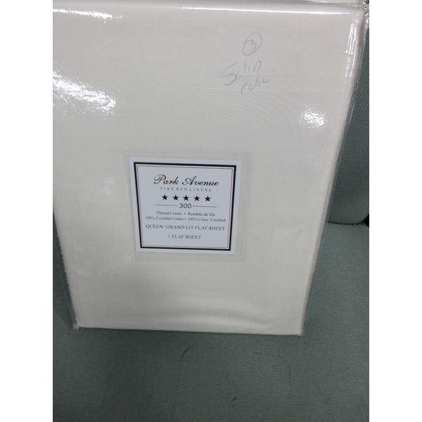 PARK AVENUE QUEEN FLAT sheet 100% COTTON 300 COUNT  SOLID COLOR OFF WHITE