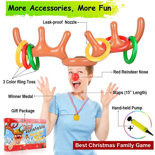 Inflatable Reindeer Antler Game, 2 Inflatable Antler, 12 Rings Inflatable Reindeer Ring Toss Christmas Party Games, Christmas Family Games by AniSqui