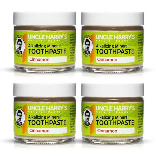 Uncle Harry's Cinnamon Remineralizing Toothpaste | Natural Whitening Toothpaste Freshens Breath & Promotes Enamel | Vegan Fluoride Free Toothpaste (4 Pack)