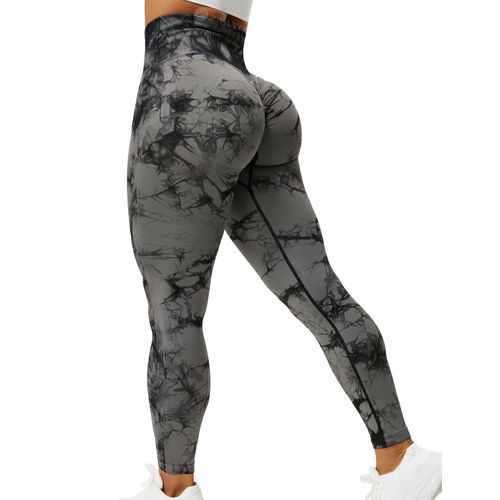 ZAAYO Women's Gym Leggings Sport Booty Scrunch Butt High Waist Seamless Yoga Trousers, # A Tie Dye Black Grey