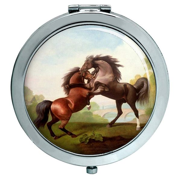 Fighting Stallions by George Stubbs Compact Mirror
