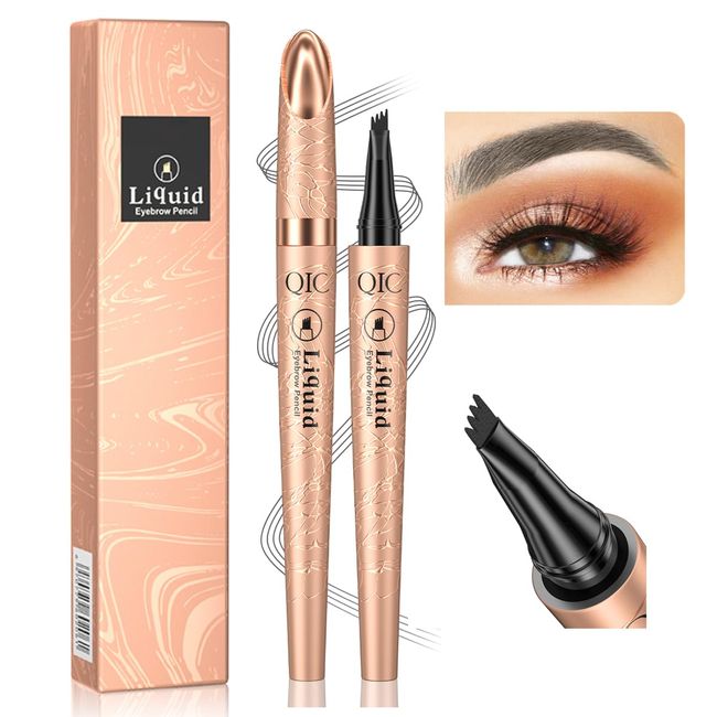 Eyebrow Pencil with 4 Tip Micro Head, Liquid Eyebrow Microblading Pen, Eyebrow Pen Micro 4 Point Brow Pen Long-Lasting Waterproof & Smudge-proof Natural Eyebrow Makeup (#3 Grey)