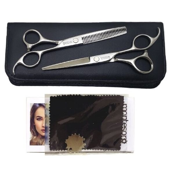 montesoro 6-piece hair cutting scissors, thinning scissors, for haircutting, self-cutting, rust-resistant, high-quality material, SUS440C (6-inch scissors, 6-inch 20% thinning scissors)