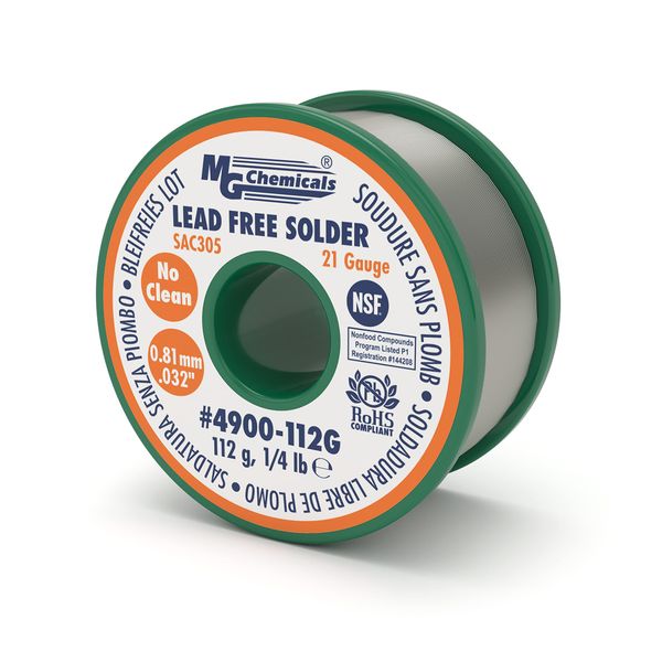 MG Chemicals SAC305, 96.3% Tin, 0.7% Copper, 3% Silver, No Clean Lead Free Solder, 0.032" Diameter, 1/4 lbs Spool