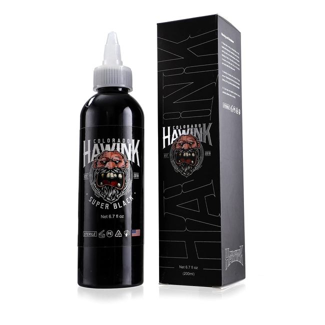 Hawink Tattoo Ink 6.7oz (200ml) Vegan-Friendly USA Standard Pigment Super Black TI963-6.7OZ-S