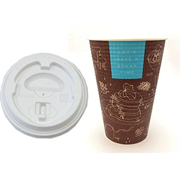 Insulation Embossed Paper Cups Hot Beverage 14 oz. 417ml bureikutaimu Phone + Lid Set 50 Pcs