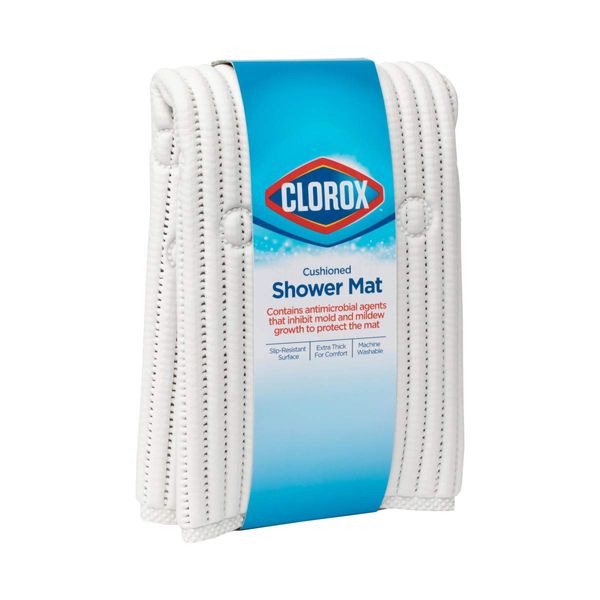 Clorox by Duck Brand Cushioned Foam Shower Mat, Non Slip Bathtub Mat with Suction Cups, Fits Square Shower Stalls, 21' x 21", White