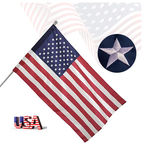 Freefy American Flag 2.5x4 Ft Pole Sleeve Banner Style-Embroidered Stars,Sewn Stripes,UV Protected,heavy duty Durable Nylon USA US Outdoor Indoor Flags (Pole NOT Included)